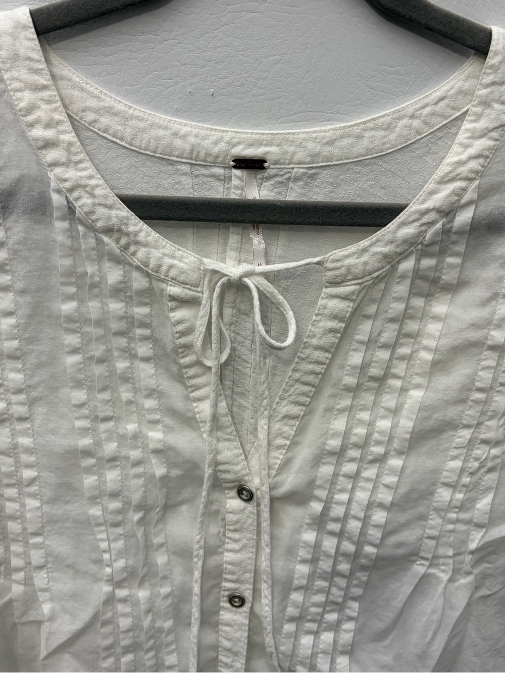 Free People White Pintuck Tie-Front Cotton Peasant Tunic Medium - Picture 3 of 10